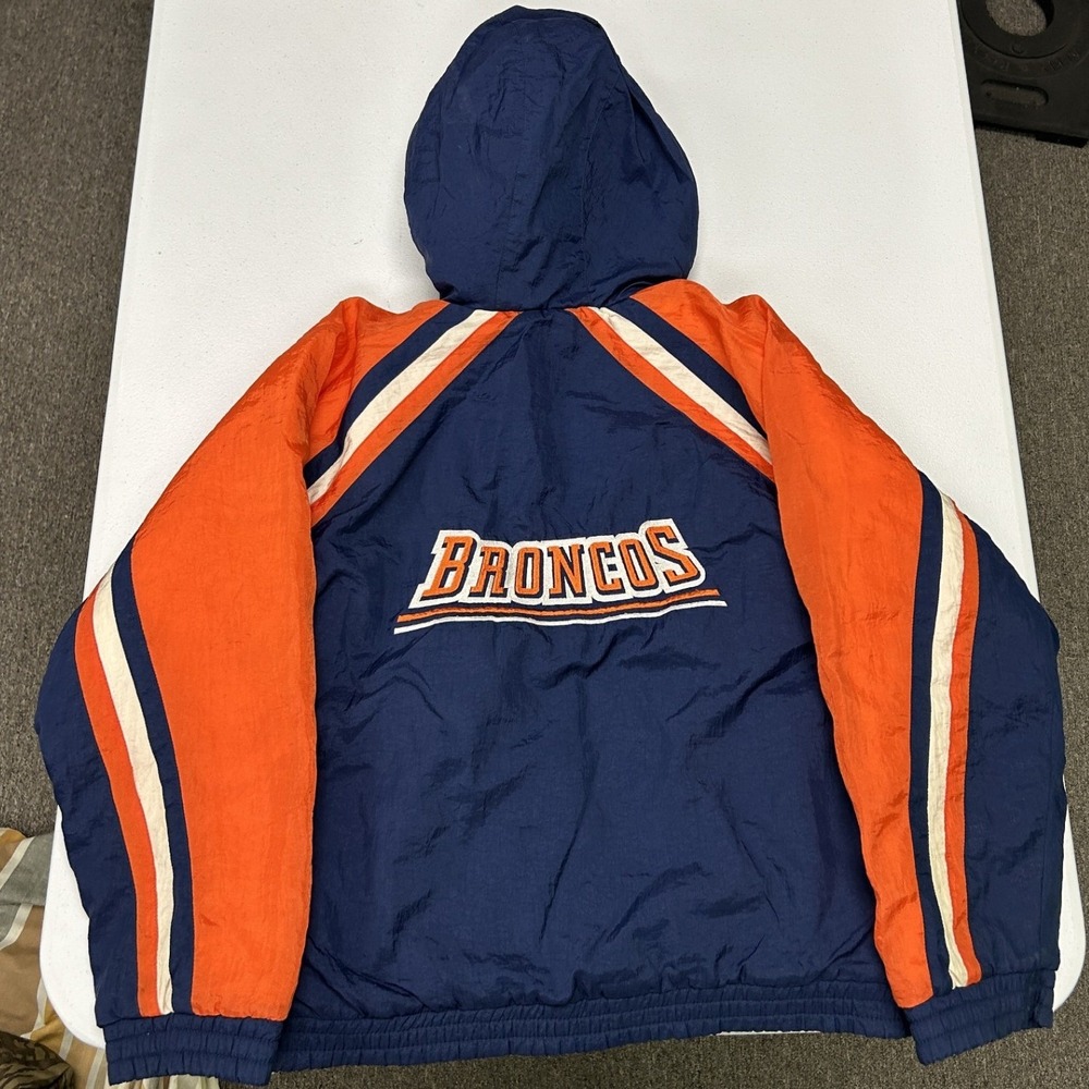 NFL Denver Broncos Puffer Jacket boys M Blue Orange Hooded Full Zip Coat